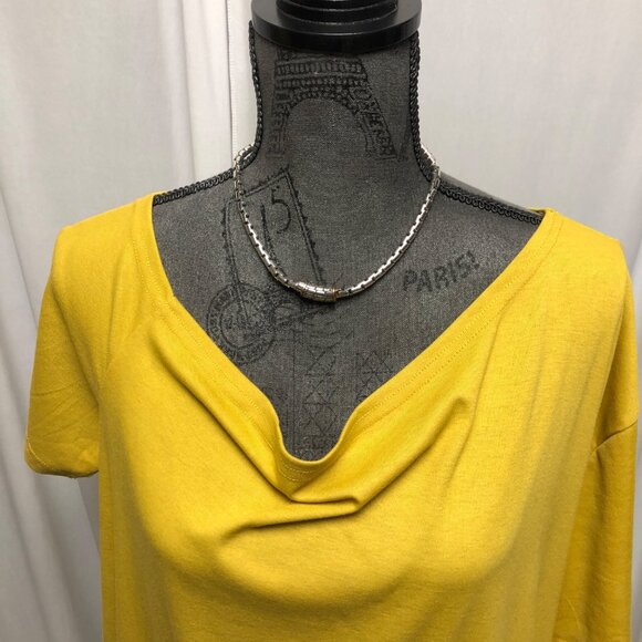 Crazy Train Tunic Womens Size 3XL Mustard Yellow Short Sleeve Asymmetrical NEW - Picture 2 of 8